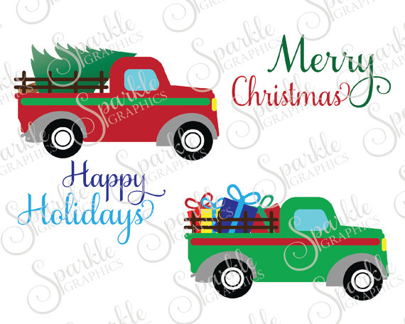 570x456 Antique Truck Cut File Christmas Svg December Svg Tree Vintage