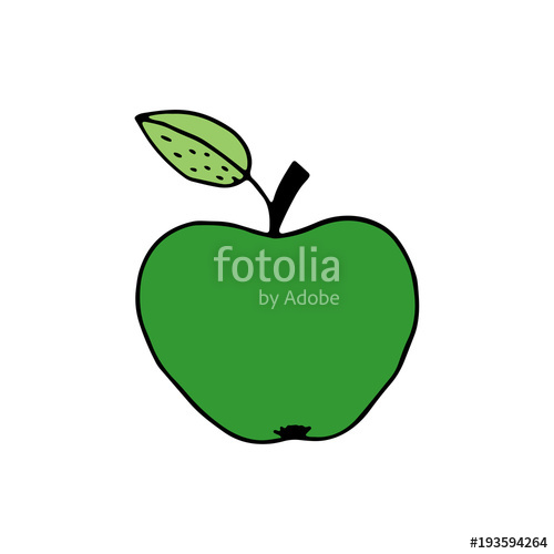 500x500 Linear Cartoon Hand Drawn Apple. Cute Vector Colorful Doodle Apple