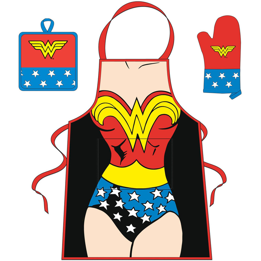 1000x1000 Dc Comics Wonder Woman Body Silhouette Apron, Oven Gloves And Heat