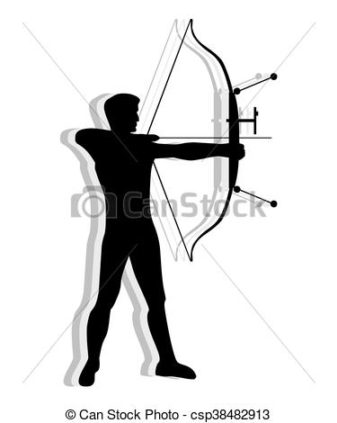 375x470 Competitive Man Practicing Archery. Silhouette Of Man Vector