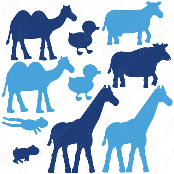 570x570 Noah's Ark Digital Clipart Blue Tones Silhouette Version