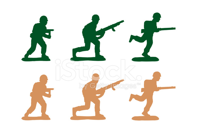 649x440 Army Men Set Of 3 (Uzi, Machine Gun, Running Rifle) Stock Vector