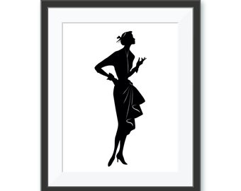 340x270 Vintage Art Deco Silhouette Lady In Evening 20's Gown