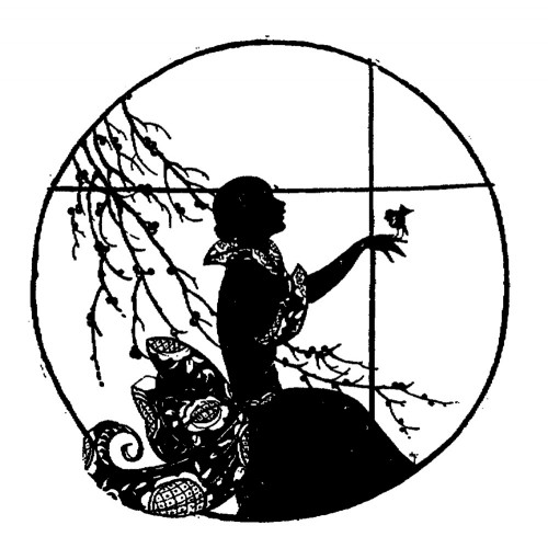 500x500 Girl With Bird. Silhouette Art Nouveau (2.5 X 3.5)
