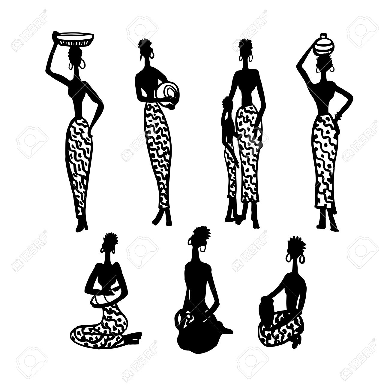 1300x1292 Stock Vector Vector Black Silhouette Of Women On A Map Of Africa