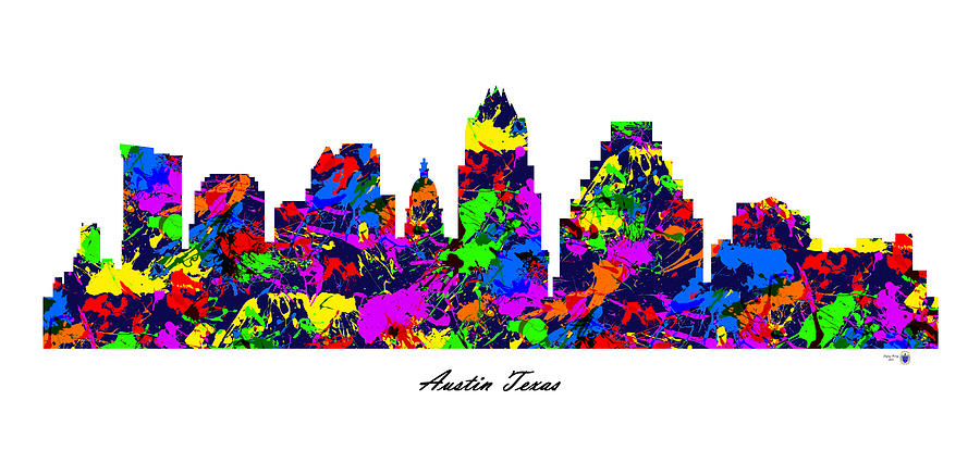 900x426 Austin Texas Paint Splatter Skyline Digital Art By Gregory Murray