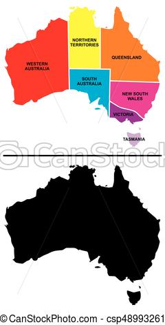 240x470 Australia Provinces And Silhouette Map On Isolated Clip Art