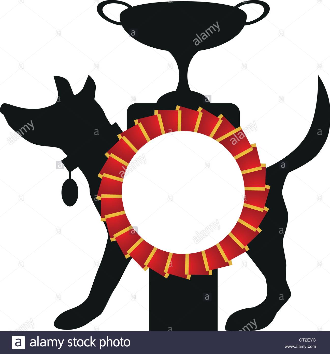 1297x1390 Dog Award Winner Rosette, Cup And Dog Silhouette Stock Vector Art
