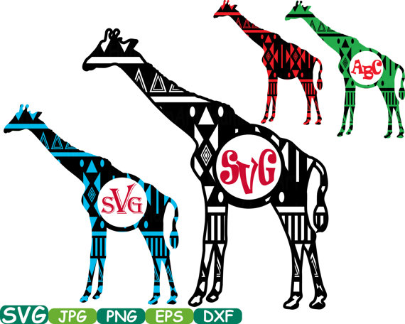 570x456 Aztec Giraffe Safari Monogram Circle Cutting Files Svg