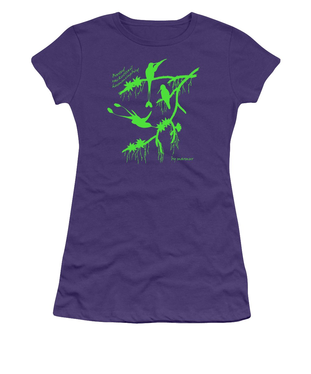 1000x1200 Green Booted Rackettail Hummingbird Silhouette Women's T Shirt
