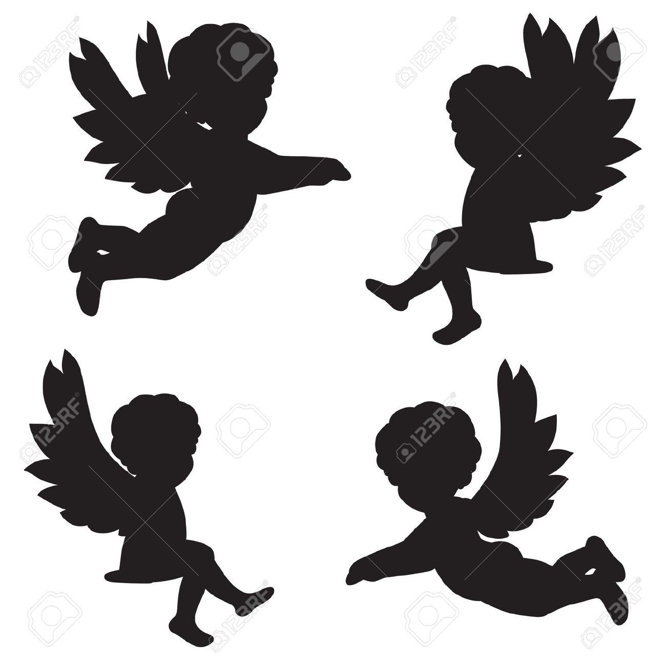1300x1300 8983171 Set Of Vector Silhouettes Of Angels Stock Vector Angel