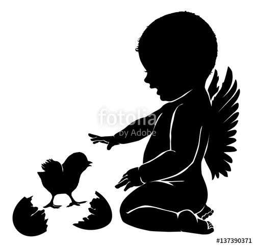 500x482 Silhouettes Angel Baby And Easter Chick Stock Image And Royalty