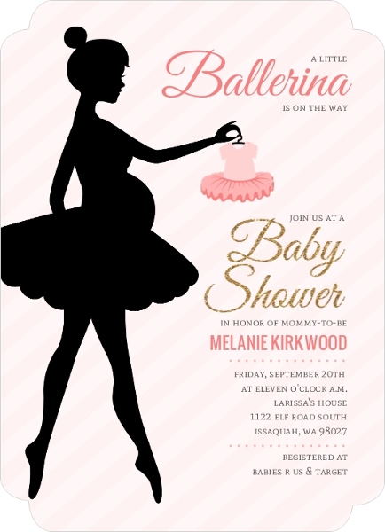 434x600 Ballerina Silhouette Baby Shower Invitation Ballerina Baby