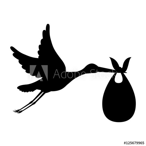 500x500 Silhouette Of Stork Holding A Baby Basket Icon Over White
