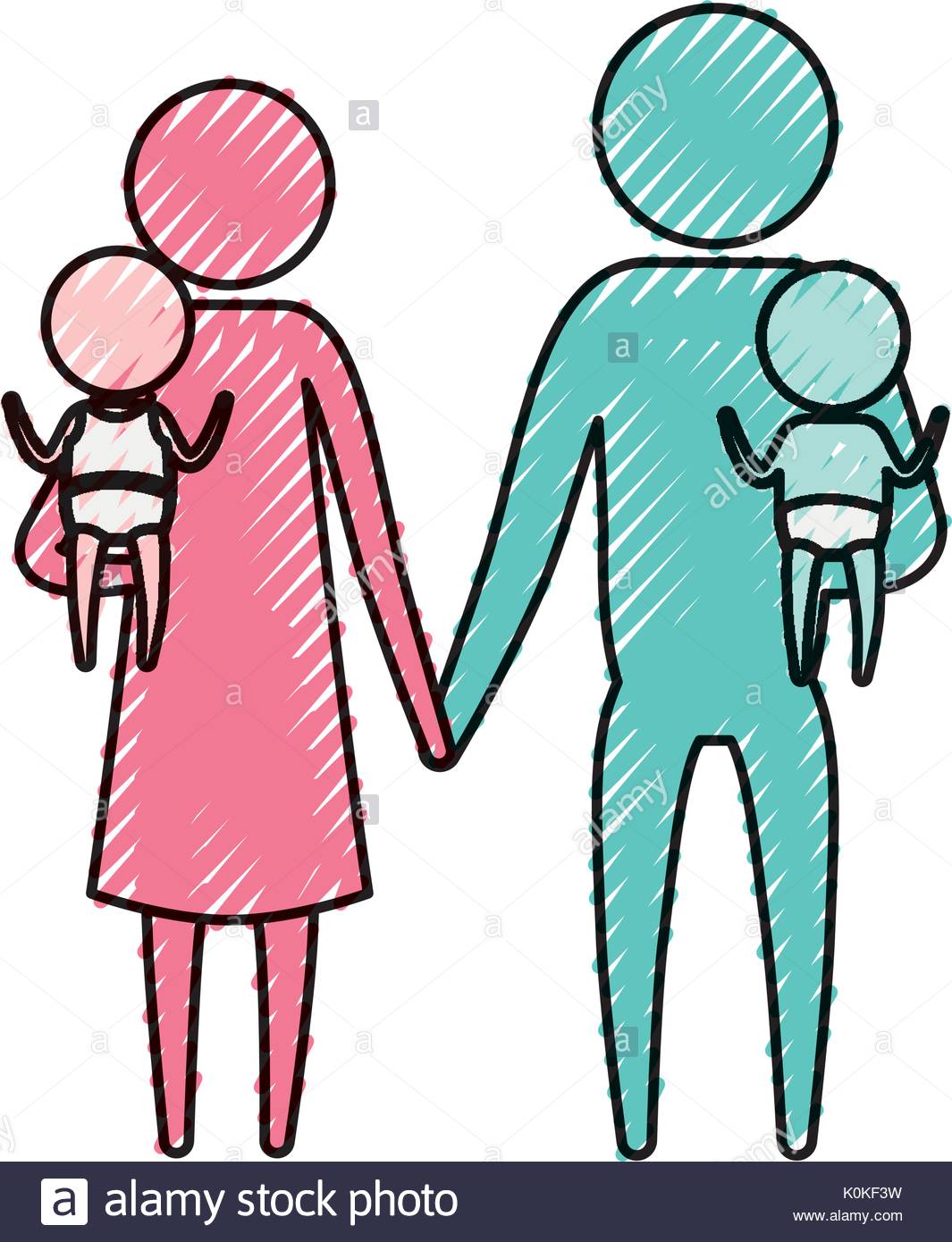 1065x1390 Color Crayon Silhouette Pictogram Parents With A Baby Boy And Girl