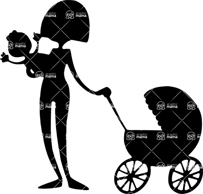 669x640 Mom With Baby Stroller Vector Silhouette Graphicmama Graphicmama