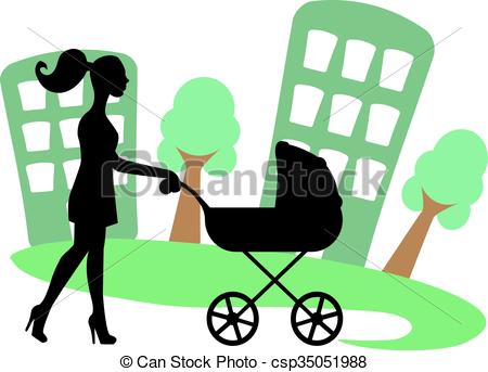 450x343 Silhouette Of A Woman With A Baby Carriage On The Background