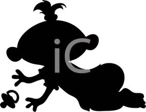 300x230 Free Clipart Image A Silhouette Of A Baby Crawling To Their Binky
