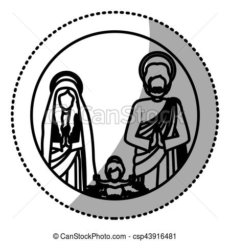 450x470 Sticker Silhouette Sacred Family With Baby Jesus Vector Vector