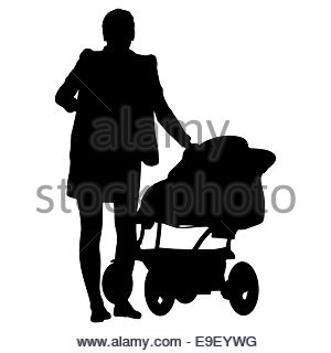 300x320 Silhouettes Walkings Mothers With Baby Strollers. Vector Illust