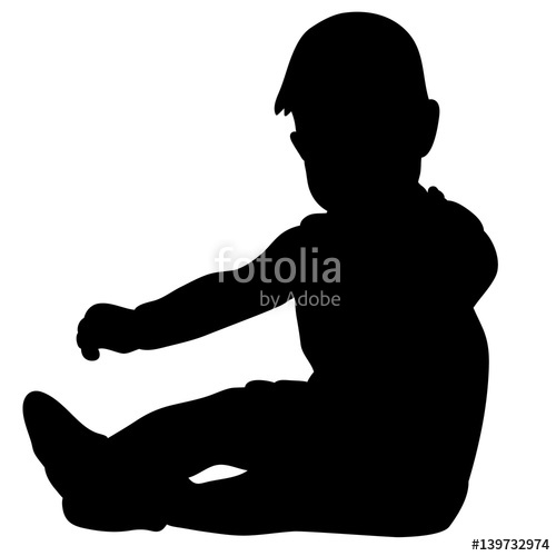 500x500 Vector, Silhouette Of A Baby Sitting Isolated Stock Image