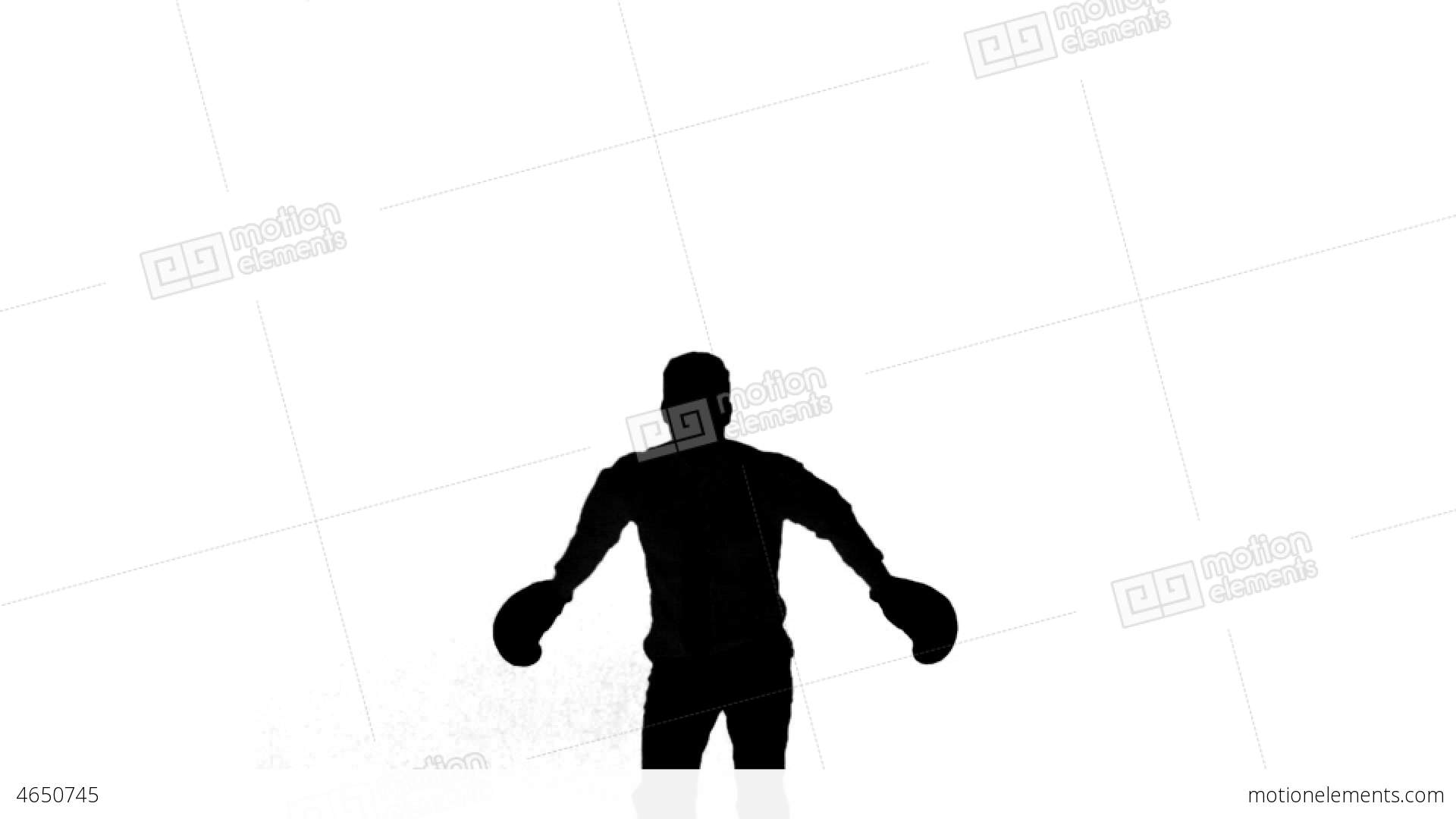 1920x1080 Silhouette Of Man Jumping And Boxing On White Back Stock Video