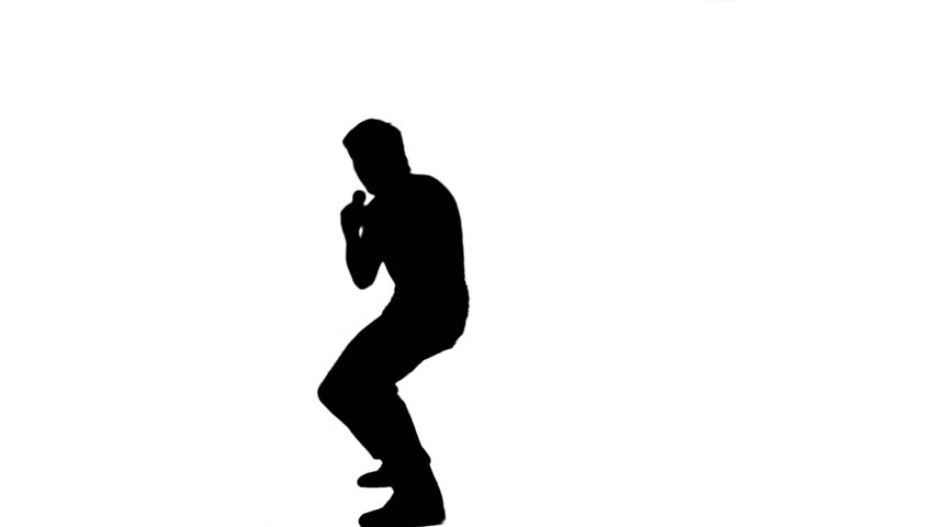 852x480 A Silhouette Energetic Man Is Holding A Microphone Against A White