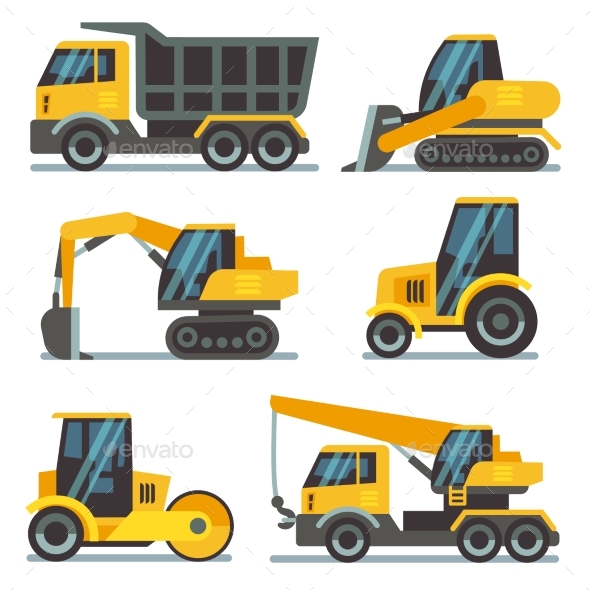 590x590 Set Of Heavy Construction Machines Icons. Vector Illustration
