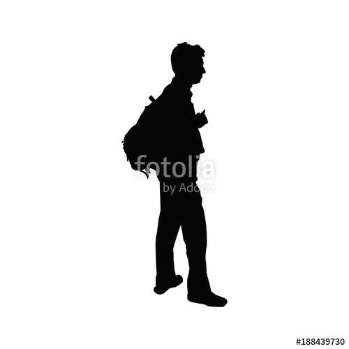 500x500 Silhouette Of Young Man With Backpack. Stock Image And Royalty