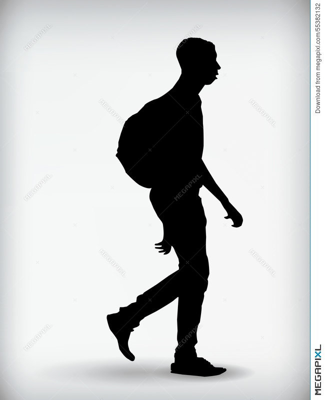 650x800 Black Silhouette Of A Young Man With A Backpack Vector