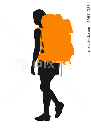 316x450 Backpacker. Vector Silhouette