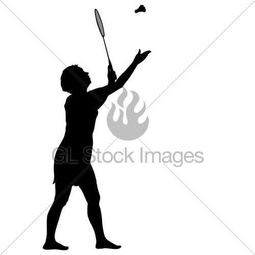 500x500 Black Silhouette Of Female Badminton Player On White Back Gl