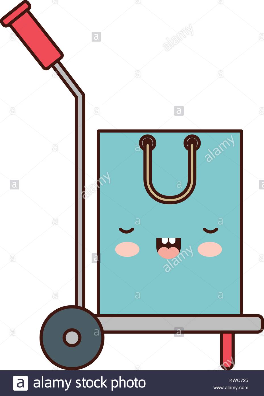 928x1390 Hand Truck With Kawaii Shopping Bag In Colorful Silhouette Stock