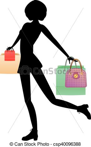 291x470 Shopping Girl With Bags Silhouette. Silhouette Of Fashion
