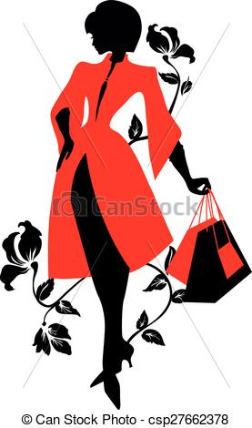 277x470 Elegant Silhouette. Beautiful Woman With Flowers And Bags