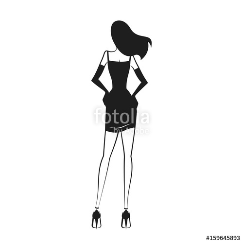 500x500 Woman In The Ball Gown Black Silhouette. Back View. Vector Stock