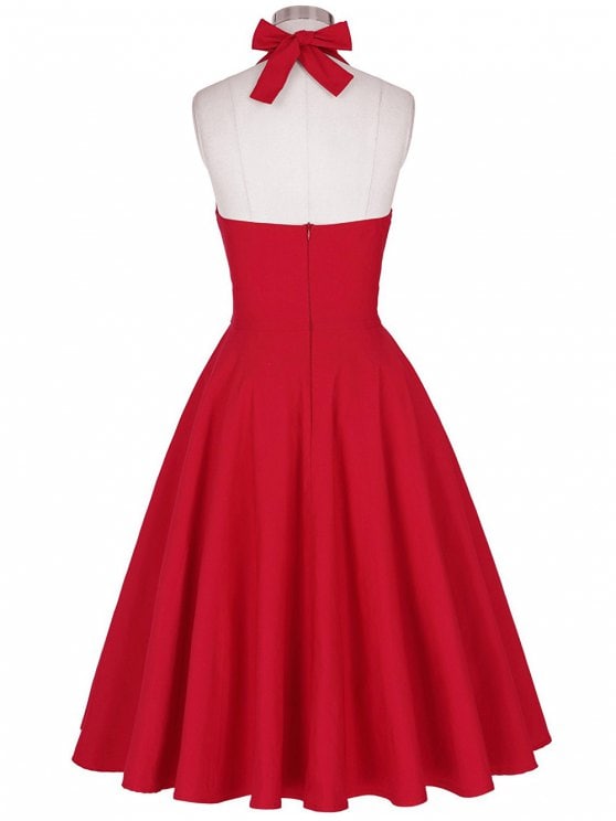 558x744 Backless Plunge Halter Vintage Swing Skater Party Dress