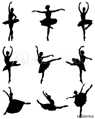 400x500 Black Silhouettes Of Ballerinas On A White Background, Vector