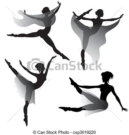 450x470 Set Of Ballet Dancers Silhouettes Dancing Modern Ballet Vector