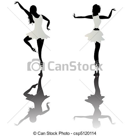 450x470 Ballet Dancer Silhouettes And Reflection Over White Drawing