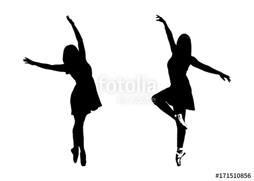 500x357 Two Silhouettes Of Ballet Dancers On White Background, Ballerina