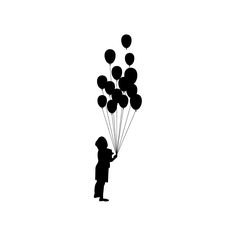 236x236 Silhouette Of A Boy Holding Red Balloons Stock Vector Illustration