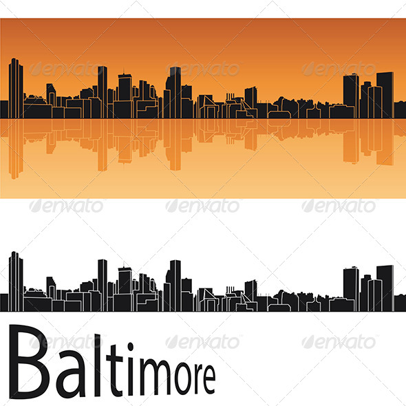 590x590 Baltimore Skyline In Orange Background By Paulrommer Graphicriver