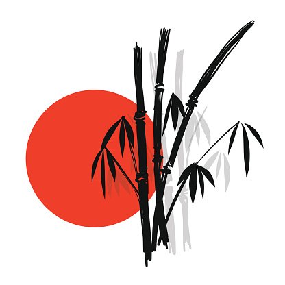 416x416 Silhouette Bamboo And Sun, Isolated On White Background, High