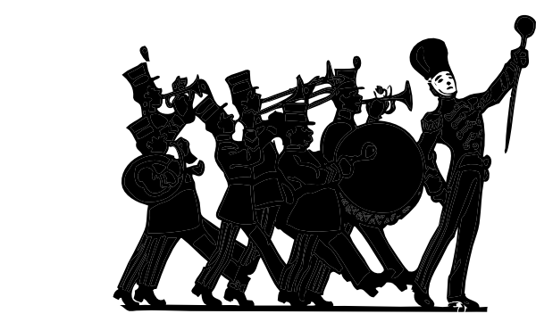 600x361 Marching Band Black On White Clip Art