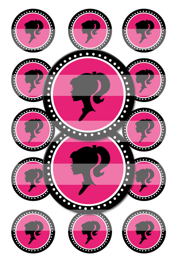 570x855 Special Barbie Silhouette 1 Inch Round Digital Image Collage Sheet