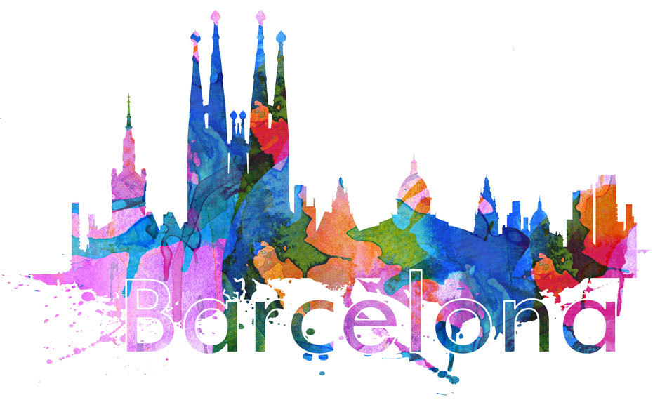 950x570 Barcelona City Skyline Watercolor Wall Art Print