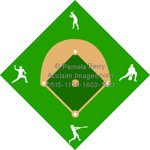 300x300 Art Image Of A Baseball Diamond With Players In Silhouette