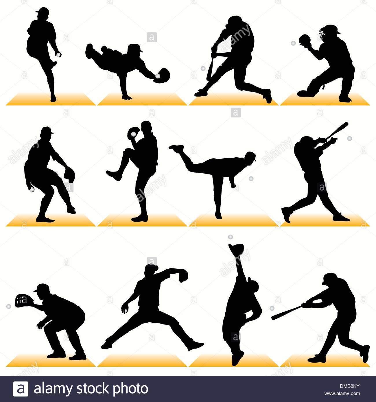 1300x1390 Baseball Players Set Silhouettes And Color Drawing Vector Art