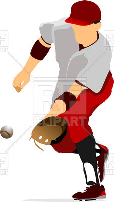 226x400 Silhouette Of Baseball Player Catching Ball Royalty Free Vector
